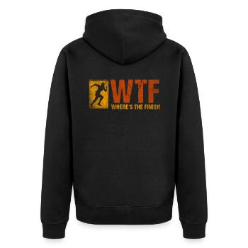 WTF - Où est le coureur de marathon amusant d’arrivée - Veste à capuche bio Premium Unisexe - noir - Dos - Nico (187cm)