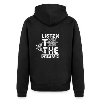 Listen To The Captain Yacht Boating Boat Ship - Unisex Premium Organic Zip Hoodie - black - Back - Nico (187cm)
