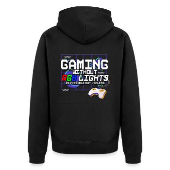 Zocken Gaming - Unisex Premium Bio Zip Hoodie - Schwarz - Hinten - Nico (187cm)