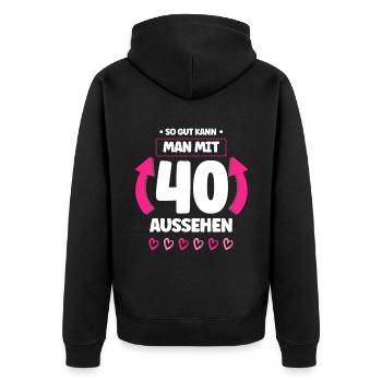 Vor 40 Jahren war ich mal der schnellste 40. - Unisex Premium Bio Zip Hoodie - Schwarz - Hinten - Nico (187cm)