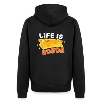 Käsefan Cheese Cheese lover Gouda Hard Cheese - Unisex Premium Organic Zip Hoodie - black - Back - Nico (187cm)