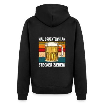 Mal Ordentlich am Stecker Ziehen! Witziger Spruch - Unisex Premium Bio Zip Hoodie - Schwarz - Hinten - Nico (187cm)