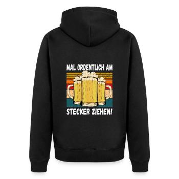 Mal Ordentlich am Stecker Ziehen! Witziger Spruch - Unisex Premium Bio Zip Hoodie - Schwarz - Hinten - Nico (187cm)