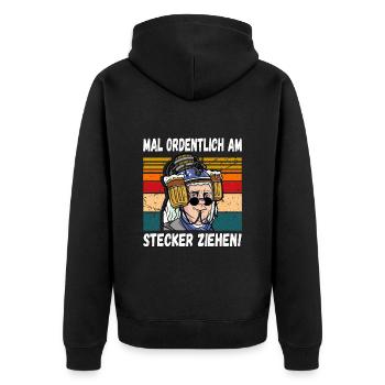 Mal Ordentlich am Stecker Ziehen! Witziger Spruch - Unisex Premium Bio Zip Hoodie - Schwarz - Hinten - Nico (187cm)