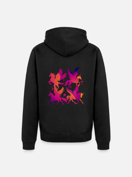 Pegasus Einhorn Kinder Pferd - Unisex Premium Bio Zip Hoodie - Schwarz