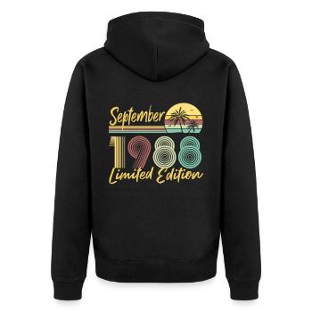 Septembre 1988 Cadeau d’anniversaire en édition limitée - Veste à capuche bio Premium Unisexe - noir - Dos - Nico (187cm)