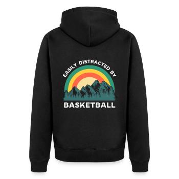 Leicht abgelenkt durch Basketball - Unisex Premium Bio Zip Hoodie - Schwarz - Hinten - Nico (187cm)