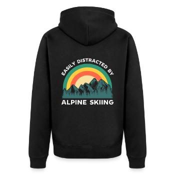 Leicht abgelenkt vom alpinen Skisport - Unisex Premium Bio Zip Hoodie - Schwarz - Hinten - Nico (187cm)