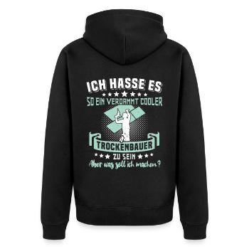 Trockenbauer Trockenbaumonteur Trockenbau - Unisex Premium Bio Zip Hoodie - Schwarz - Hinten - Nico (187cm)