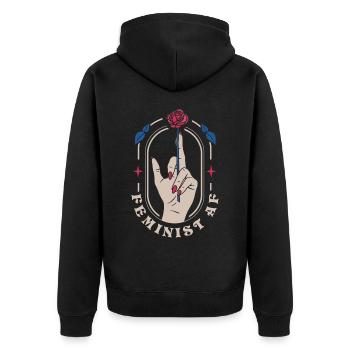 Feminist AF Feminismus Geschenk - Unisex Premium Bio Zip Hoodie - Schwarz - Hinten - Nico (187cm)