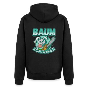 Baumschubser Forstwirt Geschenk Holzfäller - Unisex Premium Bio Zip Hoodie - Schwarz - Hinten - Nico (187cm)