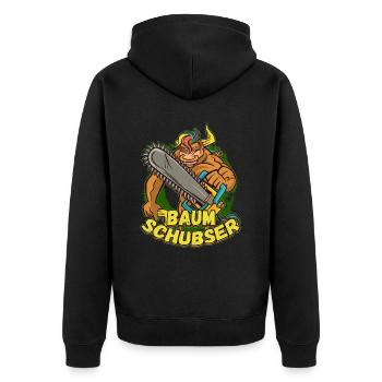 Baumschubser Forstwirt Geschenk Holzfäller - Unisex Premium Bio Zip Hoodie - Schwarz - Hinten - Nico (187cm)