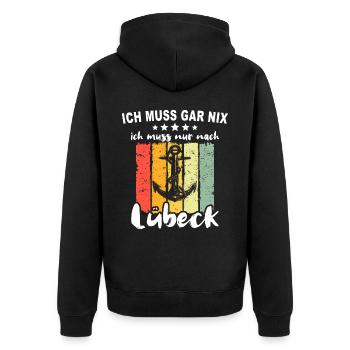 Lübeck Ostsee Lübecker Sprüche - Unisex Premium Bio Zip Hoodie - Schwarz - Hinten - Nico (187cm)