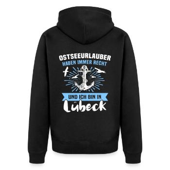 Lübeck Ostsee Lübecker Sprüche - Unisex Premium Bio Zip Hoodie - Schwarz - Hinten - Nico (187cm)