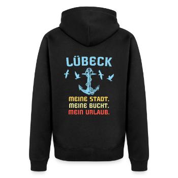 Lübeck Ostsee Lübecker Sprüche - Unisex Premium Bio Zip Hoodie - Schwarz - Hinten - Nico (187cm)