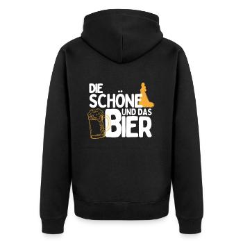 Die Schöne und das Bier Party Outfit zum Bier - Unisex Premium Bio Zip Hoodie - Schwarz - Hinten - Nico (187cm)