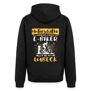 Ebike Lübeck Ebiking Lübecker E-Biker - Unisex Premium Bio Zip Hoodie - Schwarz - Hinten - Nico (187cm)