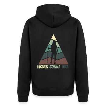 Wandern Wanderung Berg Spazieren Wanderschuhe - Unisex Premium Bio Zip Hoodie - Schwarz - Hinten - Nico (187cm)