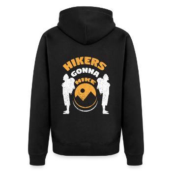 Wandern Wanderung Berg Spazieren Wanderschuhe - Unisex Premium Bio Zip Hoodie - Schwarz - Hinten - Nico (187cm)
