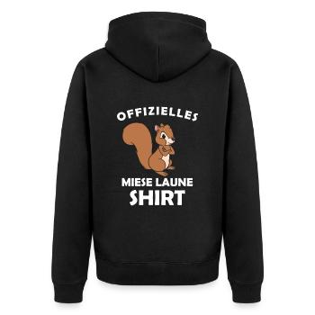 Offizielles Miese Laune Shirt - Unisex Premium Bio Zip Hoodie - Schwarz - Hinten - Nico (187cm)