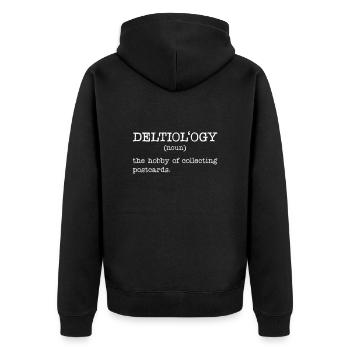 Deltiology-definition Deltiologist-postkarte - Unisex Premium Bio Zip Hoodie - Schwarz - Hinten - Nico (187cm)