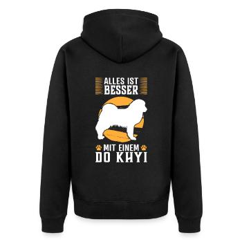 Alles ist besser mit einem Do Khyi Tibetdogge - Unisex Premium Bio Zip Hoodie - Schwarz - Hinten - Nico (187cm)