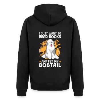 Reading books and petting Bobtail German Shepherd - Unisex Premium Organic Zip Hoodie - black - Back - Nico (187cm)
