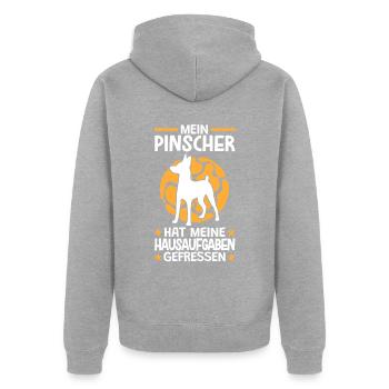 Zwergpinscher Hausaufgaben fressen Pinscher - Unisex Premium Bio Zip Hoodie - Grau meliert - Hinten - Nico (187cm)