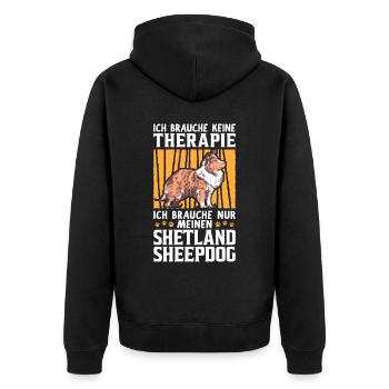 Ich brauche nur meinen Shetland Sheepdog - Unisex Premium Bio Zip Hoodie - Schwarz - Hinten - Nico (187cm)
