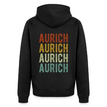 Aurich City Retro Vintage - Unisex Premium Organic Zip Hoodie - black - Back - Nico (187cm)