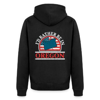 I would rather be in Oregon USA America Oregon - Unisex Premium Organic Zip Hoodie - black - Back - Nico (187cm)