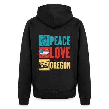 Frieden Liebe Oregon USA Staat Amerika Oregonian - Unisex Premium Bio Zip Hoodie - Schwarz - Hinten - Nico (187cm)