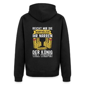 Kubb Wikinger Schach - Unisex Premium Bio Zip Hoodie - Schwarz - Hinten - Nico (187cm)