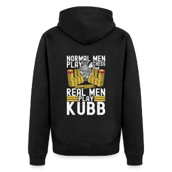 Kubb Wikinger Schach - Unisex Premium Bio Zip Hoodie - Schwarz - Hinten - Nico (187cm)