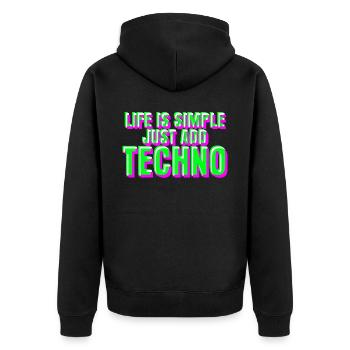 Raver Techno Trance Rave Hardtekk - Unisex Premium Bio Zip Hoodie - Schwarz - Hinten - Nico (187cm)