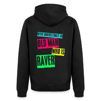 Raver Festival Old Man Techno Rave - Unisex Premium Bio Zip Hoodie - Schwarz - Hinten - Nico (187cm)