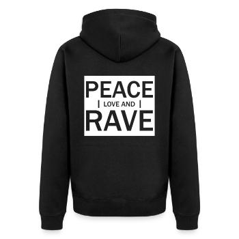 Raver Hardtekk Festival Techno Rave - Unisex Premium Bio Zip Hoodie - Schwarz - Hinten - Nico (187cm)