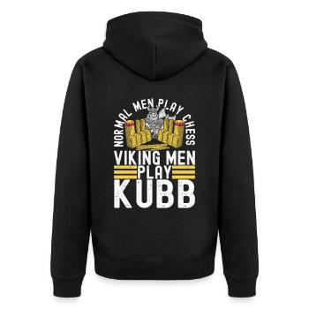 Kubb Wikinger Schach - Unisex Premium Bio Zip Hoodie - Schwarz - Hinten - Nico (187cm)