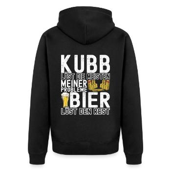 Kubb Wikinger Schach - Unisex Premium Bio Zip Hoodie - Schwarz - Hinten - Nico (187cm)