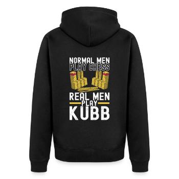 Kubb Wikinger Schach - Unisex Premium Bio Zip Hoodie - Schwarz - Hinten - Nico (187cm)