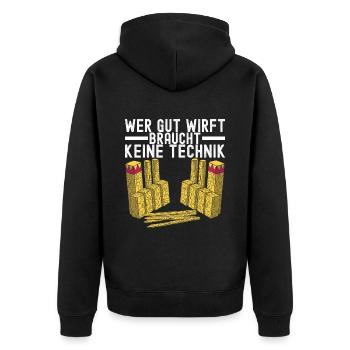 Kubb Wikinger Schach - Unisex Premium Bio Zip Hoodie - Schwarz - Hinten - Nico (187cm)