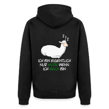 Alpaka Schlafshirt Müde Alpakas - Unisex Premium Bio Zip Hoodie - Schwarz - Hinten - Nico (187cm)