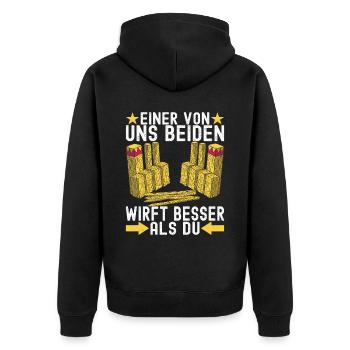 Kubb Wikinger Schach - Unisex Premium Bio Zip Hoodie - Schwarz - Hinten - Nico (187cm)