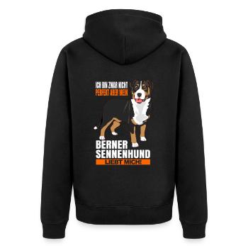 Berner Sennenhund Geschenkideen - Unisex Premium Bio Zip Hoodie - Schwarz - Hinten - Nico (187cm)