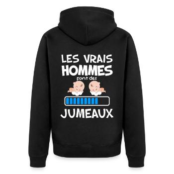 Annonce Naissance Jumeaux - Veste à capuche bio Premium Unisexe - noir - Dos - Nico (187cm)