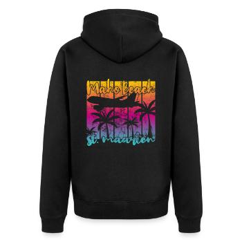 Maho Beach St. Maarten - Unisex Premium Bio Zip Hoodie - Schwarz - Hinten - Nico (187cm)