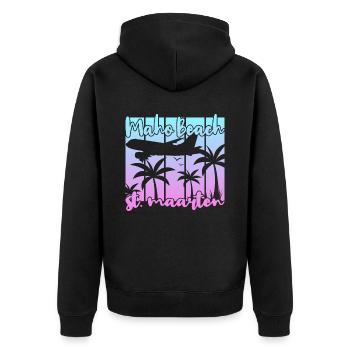 Maho Beach St. Maarten - Unisex Premium Bio Zip Hoodie - Schwarz - Hinten - Nico (187cm)
