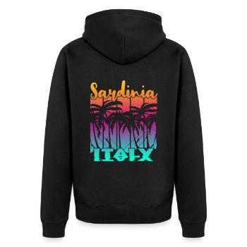Vintage Sardinia Italy Sonnenuntergang - Unisex Premium Bio Zip Hoodie - Schwarz - Hinten - Nico (187cm)