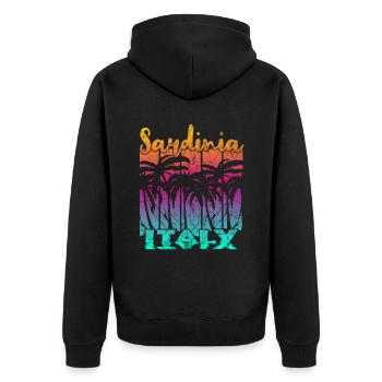 Vintage Sardinia Italy Sonnenuntergang - Unisex Premium Bio Zip Hoodie - Schwarz - Hinten - Nico (187cm)