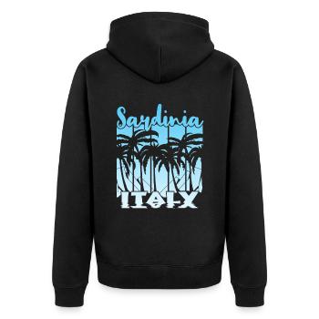 Vintage Sardinia Italy Sonnenuntergang - Unisex Premium Bio Zip Hoodie - Schwarz - Hinten - Nico (187cm)